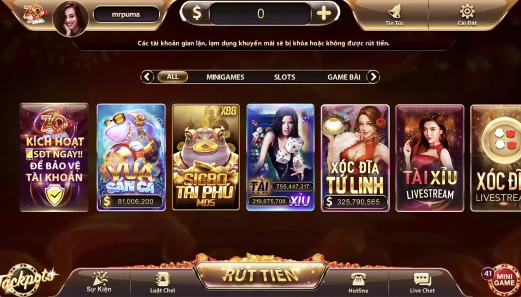 Giao diện Zowin siêu đẹp